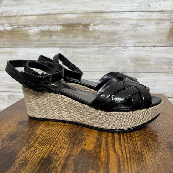 Charles David Black Espadrille Wedge Ankle Strap Sandal Size 6.5 B - Picture 1 of 9